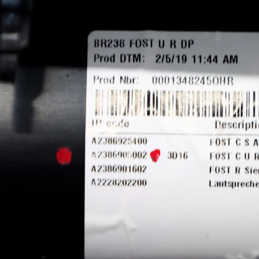 Lateral Trim Panel Mercedes C238 Rear Right O/S Lateral Side Cover Leather Black to with Part number A2386905002 Lateral Trim Panel Mercedes C238 Rear Right O/S Lateral Side Cover Leather Black - SKU A2386905002 - Part number A2386905002