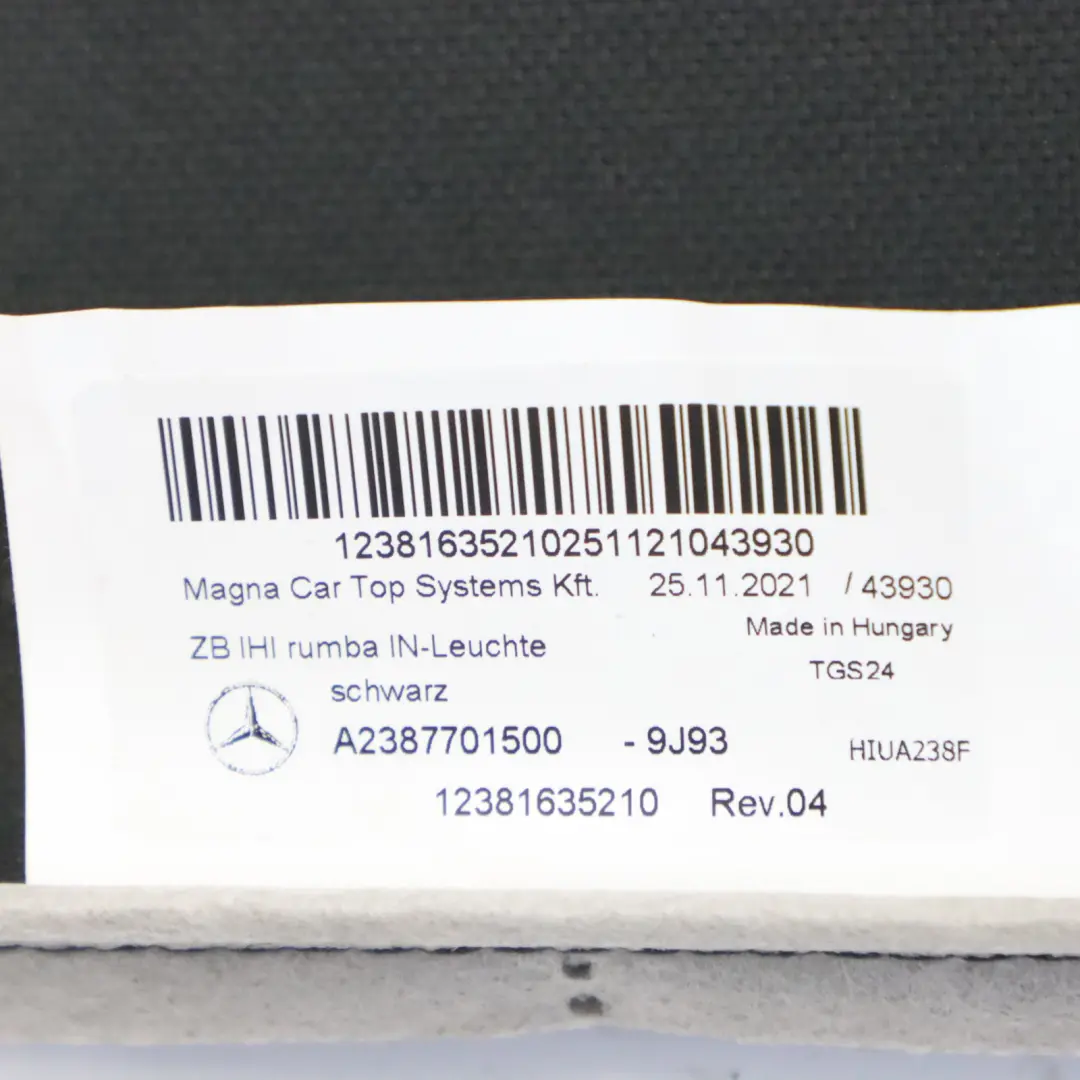 Verdeck Cabrio-Dach Klappbare Stoffabdeckung Schwarz für Mercedes A238 mit Teilenummer A2387701500 Mercedes A238 Verdeck Cabrio-Dach Klappbare Stoffabdeckung Schwarz - SKU A2387701500 - Teilenummer A2387701500