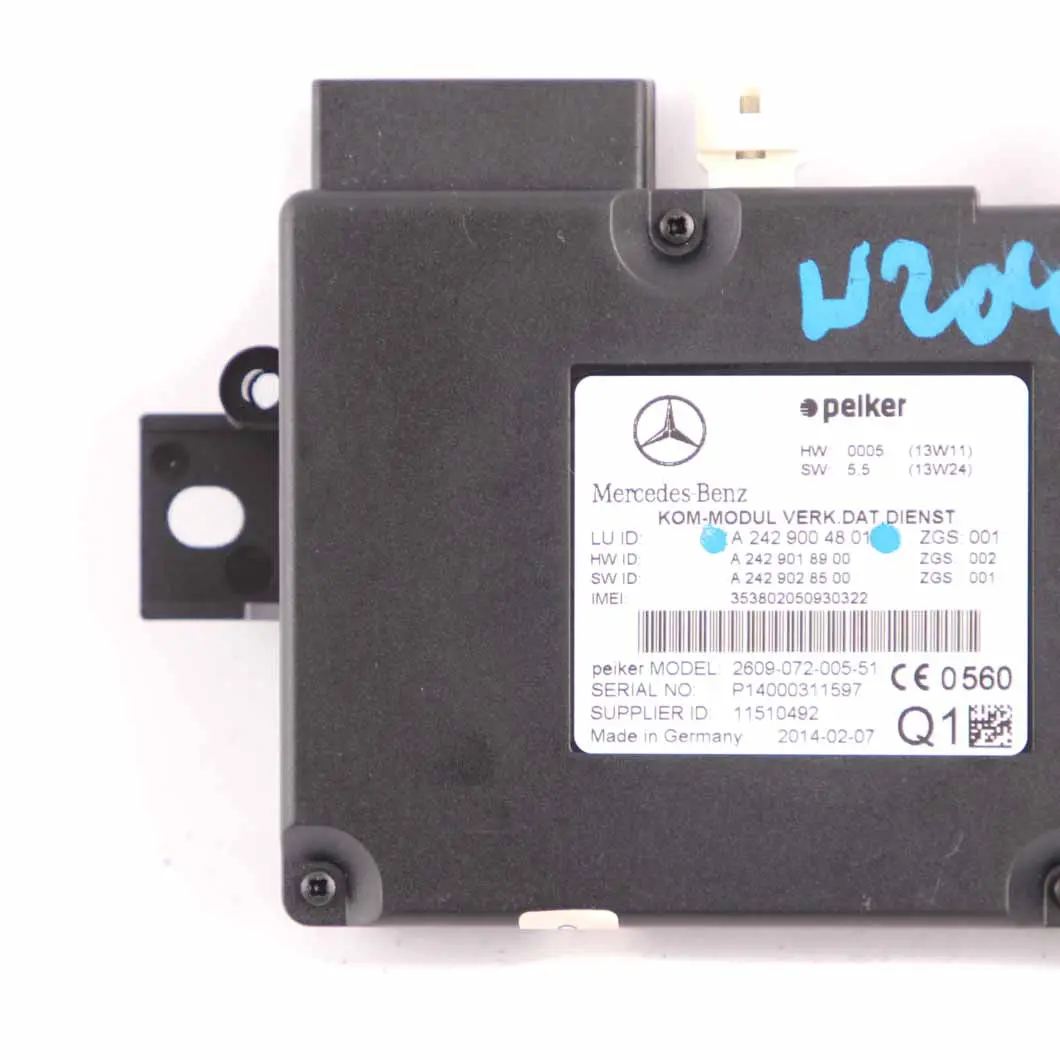 Modulo Unità Controllo Comunicazione Telematica per Mercedes W176 W204 con numero di parte A2059007123 Mercedes W176 W204 Modulo Unità Controllo Comunicazione Telematica - SKU A2429004801 - Numero di parte A2059007123