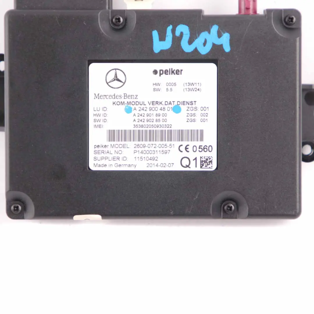 Módulo Unidad Control Comunicación Telemátic para Mercedes W176 W204 W212 con número de pieza A2059007123 Mercedes W176 W204 W212 Módulo Unidad Control Comunicación Telemátic - SKU A2429004801 - Número de pieza A2059007123