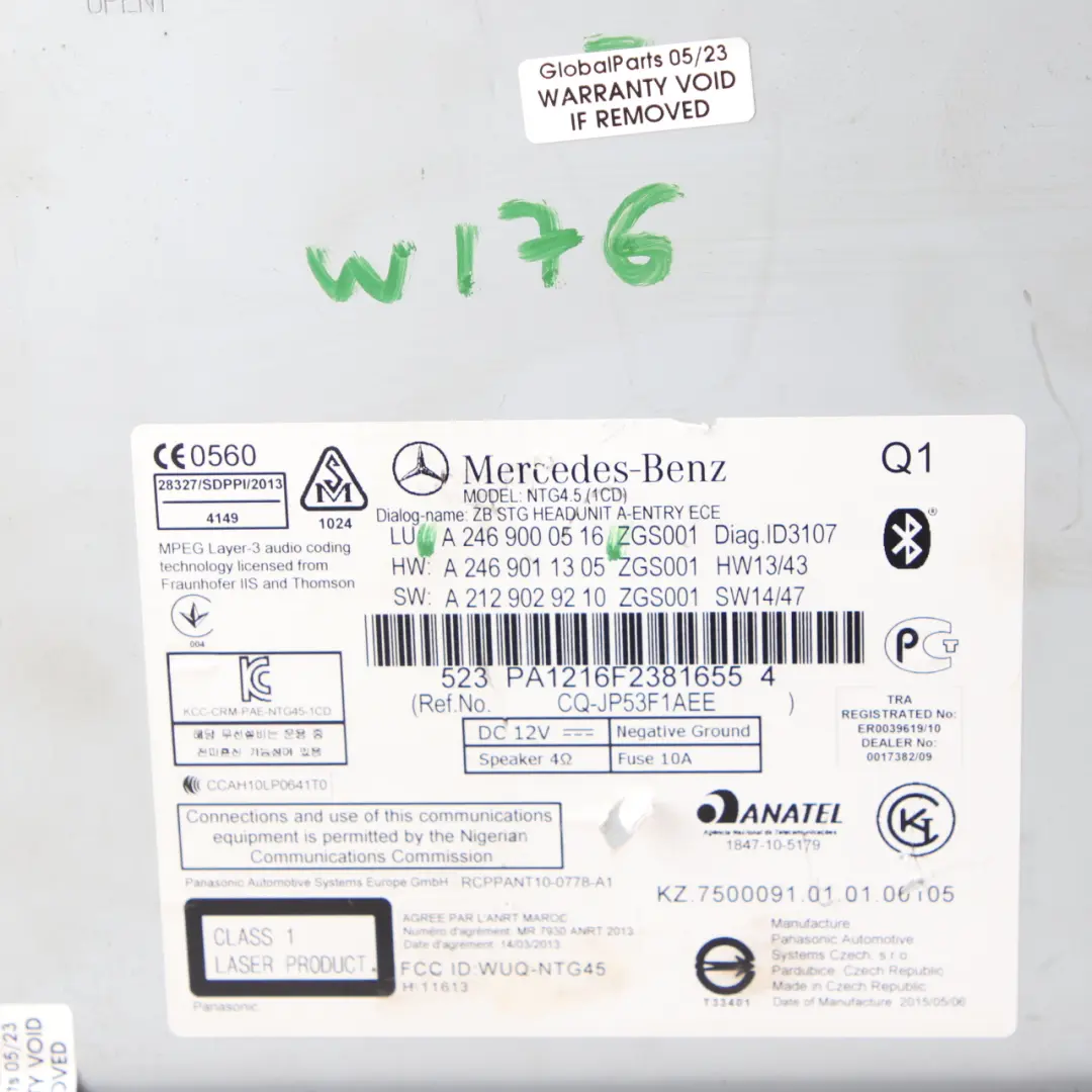 Radio Head Unit Mercedes W176 Media Player Navigation Hazard Switch to with Part number A2460990516 Radio Head Unit Mercedes W176 Media Player Navigation Hazard Switch - SKU A2460990516 - Part number A2460990516