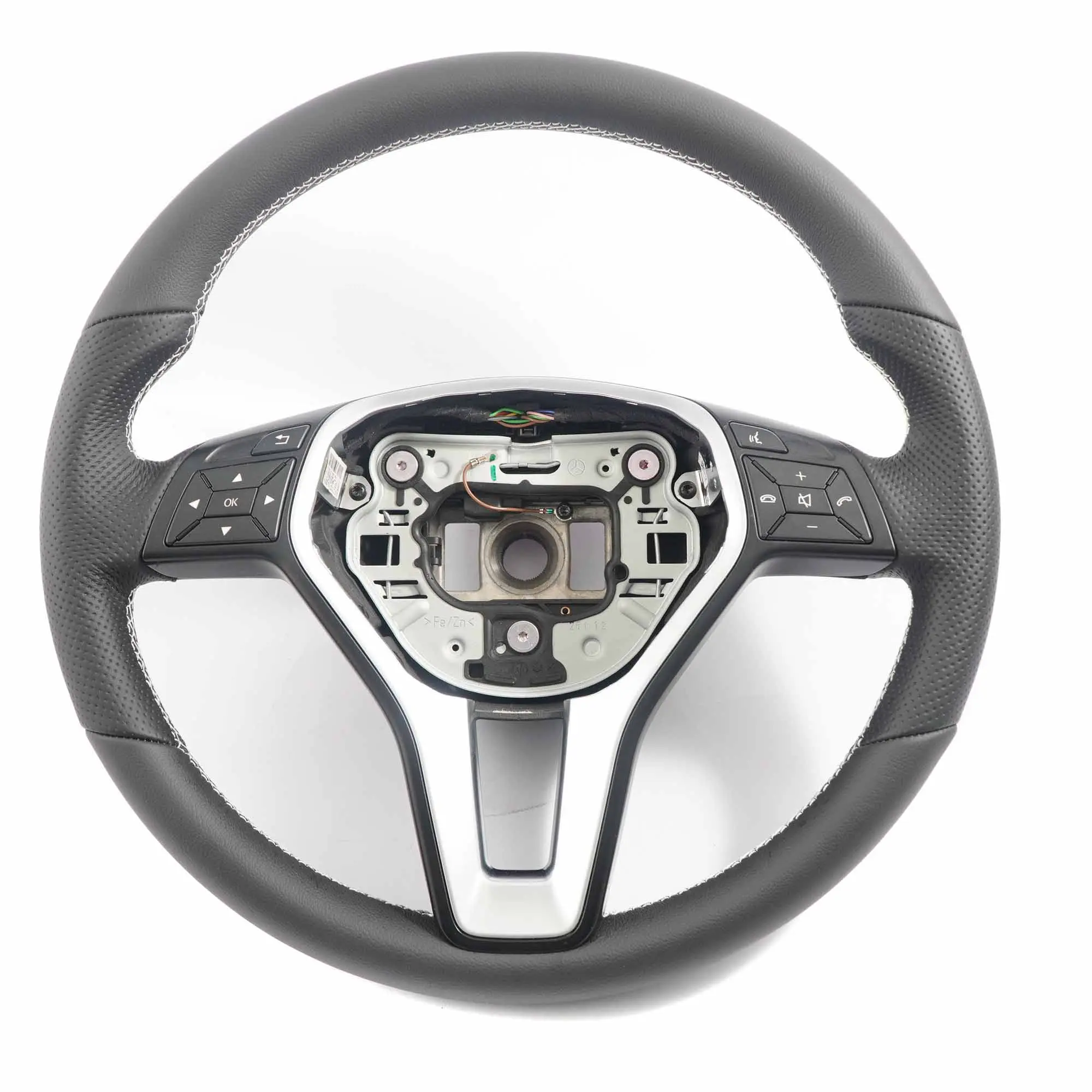 Steering Wheel Mercedes W176 W246 C117 NEW Black Leather with White Threads
