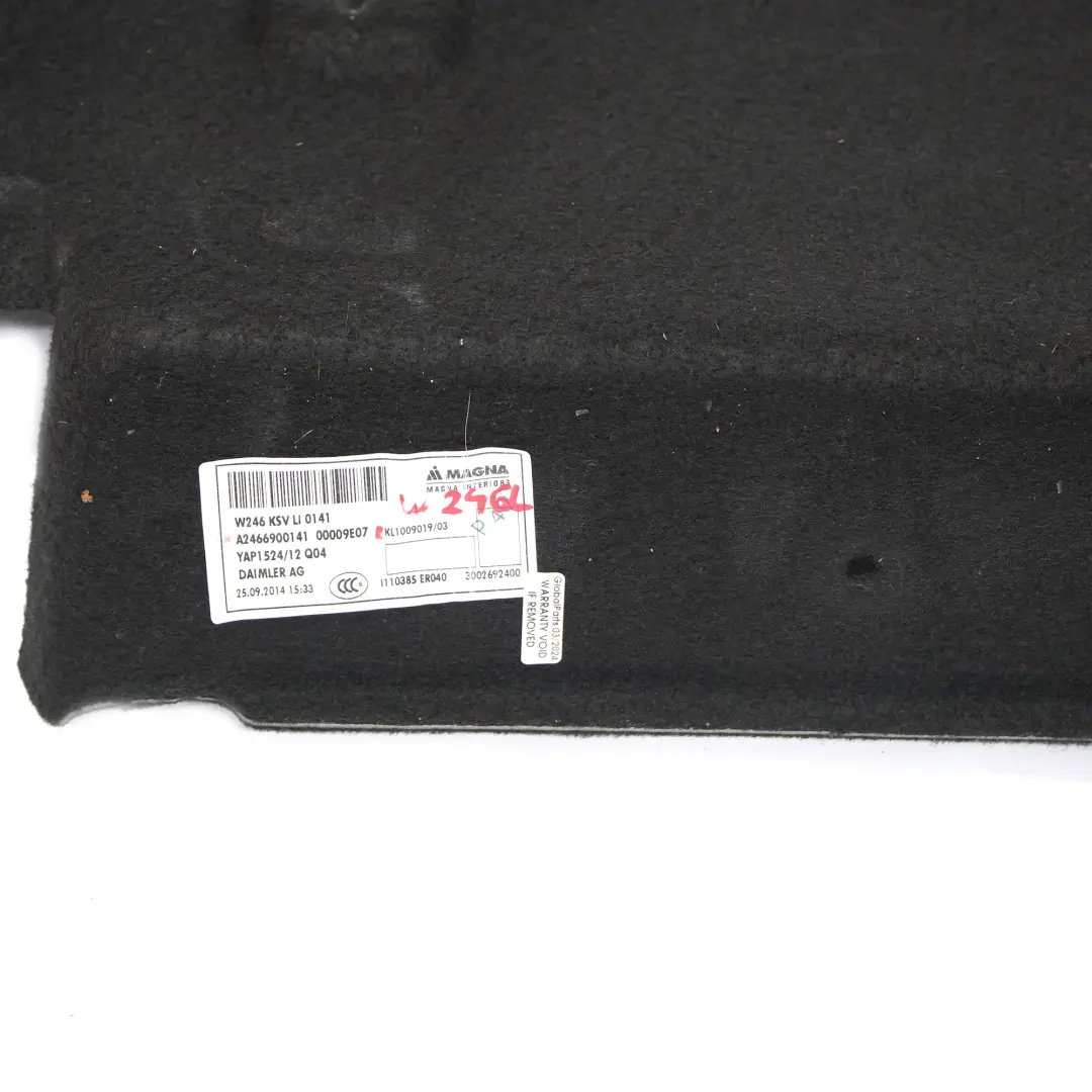 Boot Trunk Luggage Left N/S Lateral Trim Panel Cover to Mercedes W246 with Part number A2466900141 Mercedes W246 Boot Trunk Luggage Left N/S Lateral Trim Panel Cover - SKU A2466900141 - Part number A2466900141