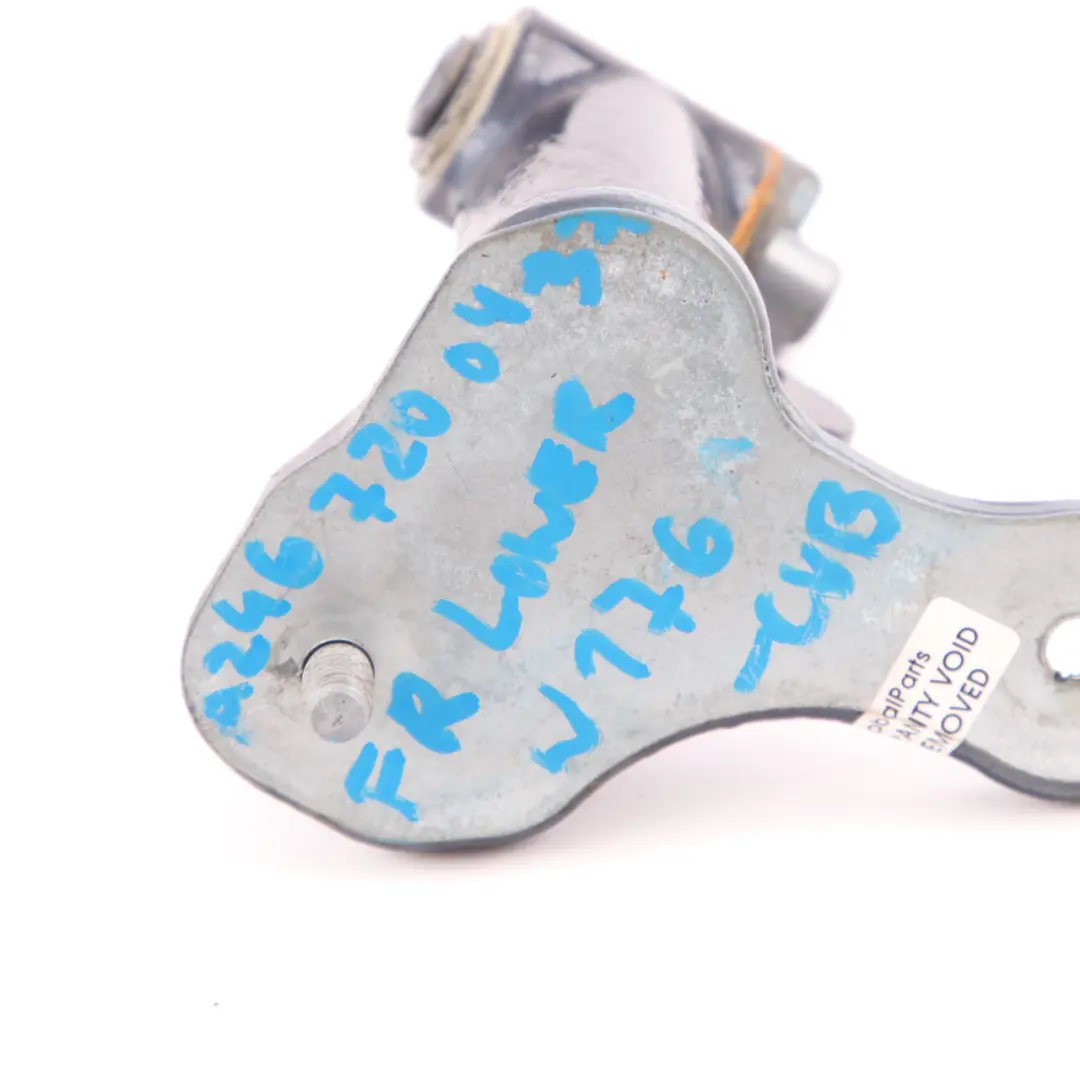 Door Hinge Front Right O/S Bottom Lower Hinge Cavansite Blue to Mercedes W176 W246 with Part number A2467200437 Mercedes W176 W246 Door Hinge Front Right O/S Bottom Lower Hinge Cavansite Blue - SKU A2467200437-CVB - Part number A2467200437