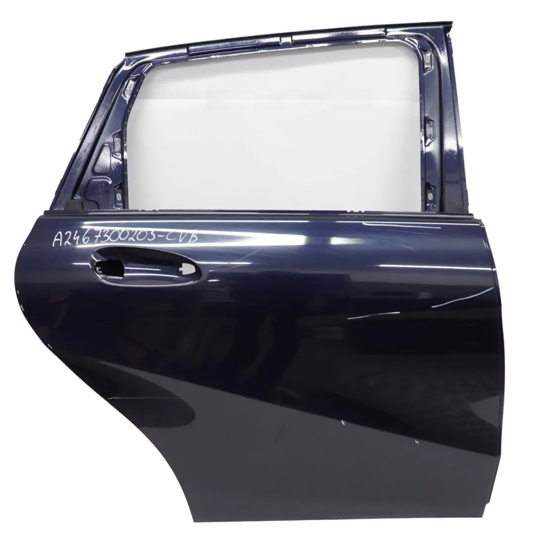 Door Rear Right O/S Covering Panel Cavansite Blue Metallic - 890 to Mercedes W246 with Part number A2467300205 Mercedes W246 Door Rear Right O/S Covering Panel Cavansite Blue Metallic - 890 - SKU A2467300205-CVB - Part number A2467300205