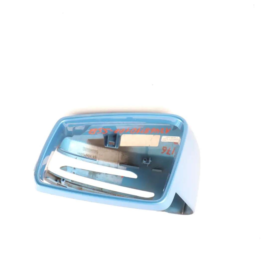 Wing Mirror Cover Cap Door Left N/S Housing South Sea Blue 162 to Mercedes W176 with Part number A2468110100 Mercedes W176 Wing Mirror Cover Cap Door Left N/S Housing South Sea Blue 162 - SKU A2468110100-SSB - Part number A2468110100