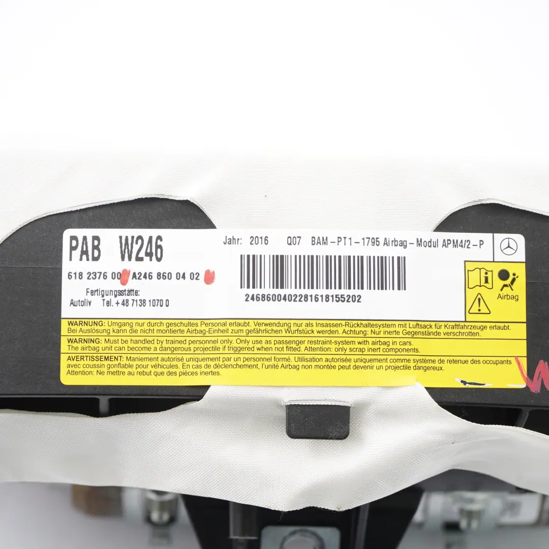 Mercedes W246 Poduszka Powietrzna Airbag Pasażera - SKU A2468600402 - Numer Części A2468600402