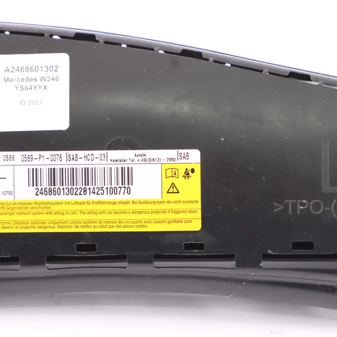 Poduszka Airbag Fotela Lewy Przód do Mercedes W246 o numerze A2468601302 Mercedes W246 Poduszka Airbag Fotela Lewy Przód - SKU A2468601302 - Numer Części A2468601302