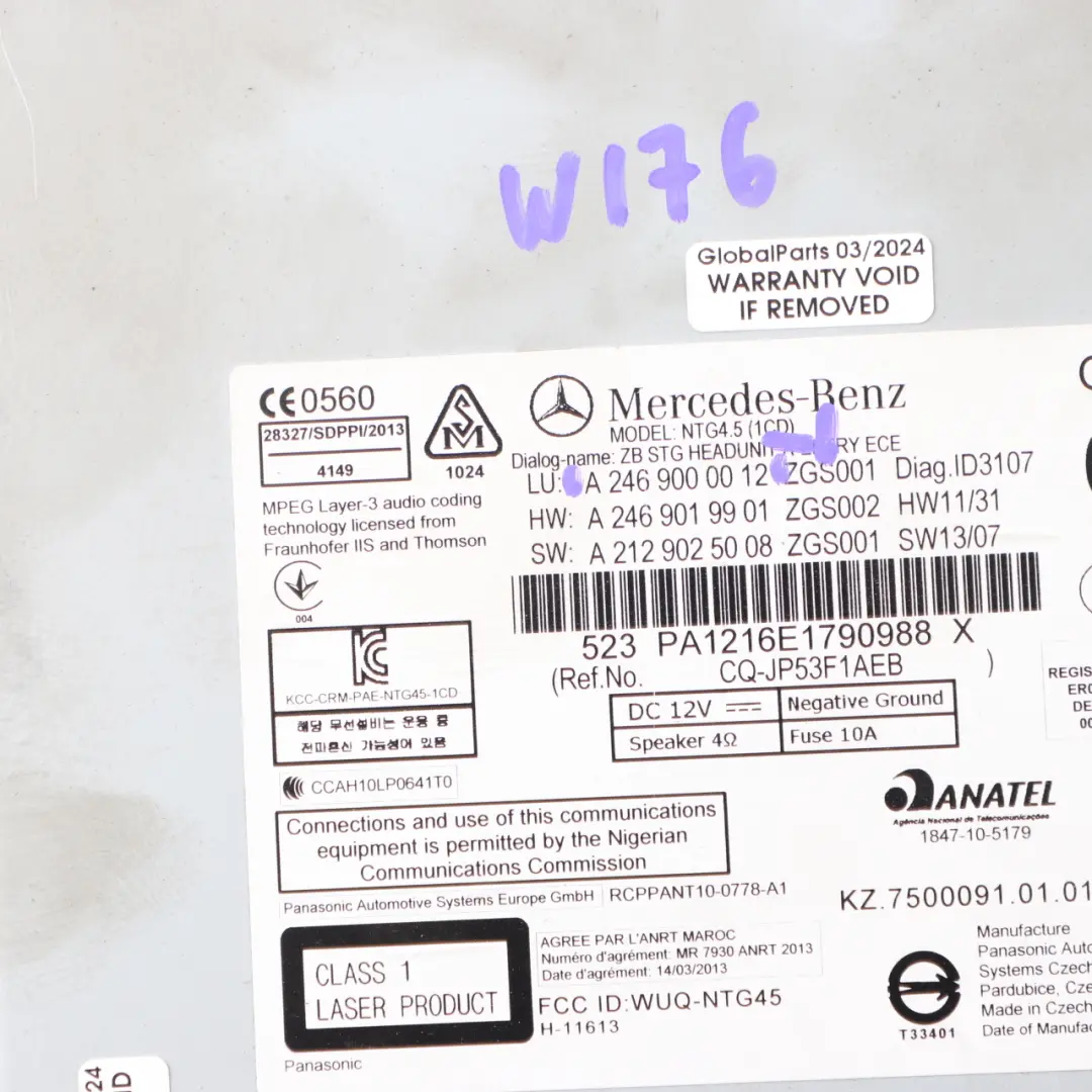 Mercedes W176 W246 Radio Jednostka główna COMAND Navi Player - SKU A2469000012-1 - Numer Części A2469000012