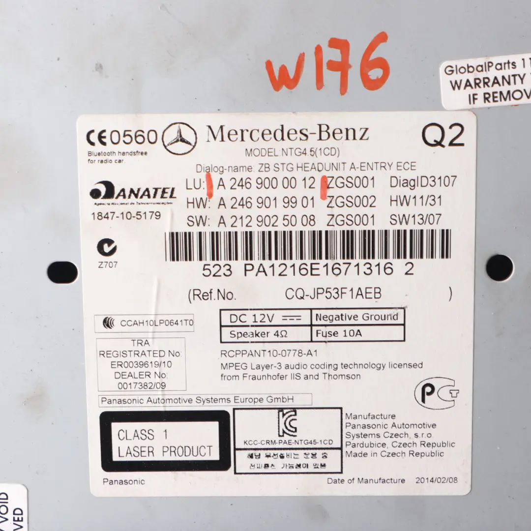 Mercedes W176 W246 Radio Head Unit COMAND Navi Player Control Unit - SKU A2469000012 - Part number A2469000012