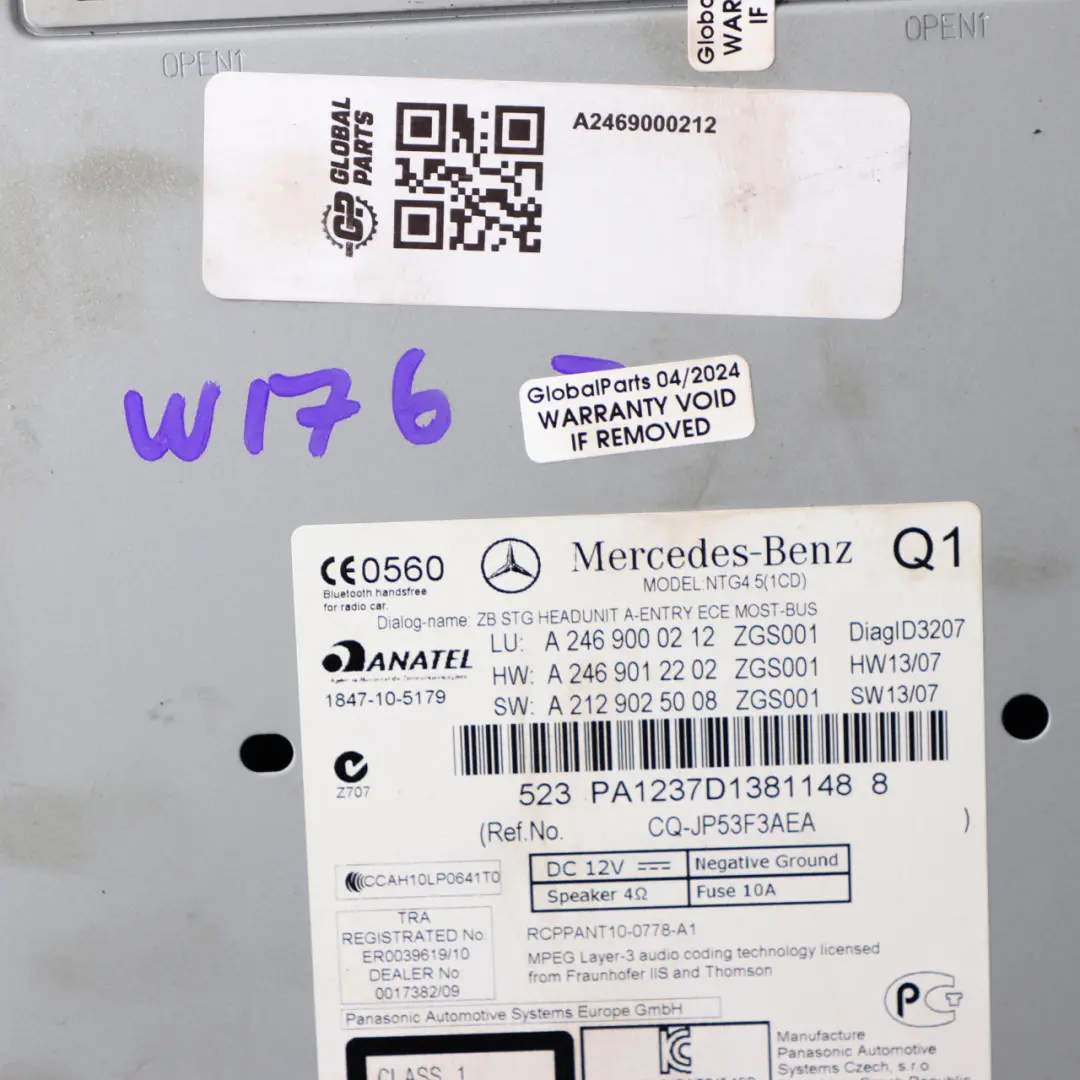 Radio Media Headunit Mercedes C117 W176 CD Radio Player Head Unit to with Part number A2469000212 Radio Media Headunit Mercedes C117 W176 CD Radio Player Head Unit - SKU A2469000212 - Part number A2469000212