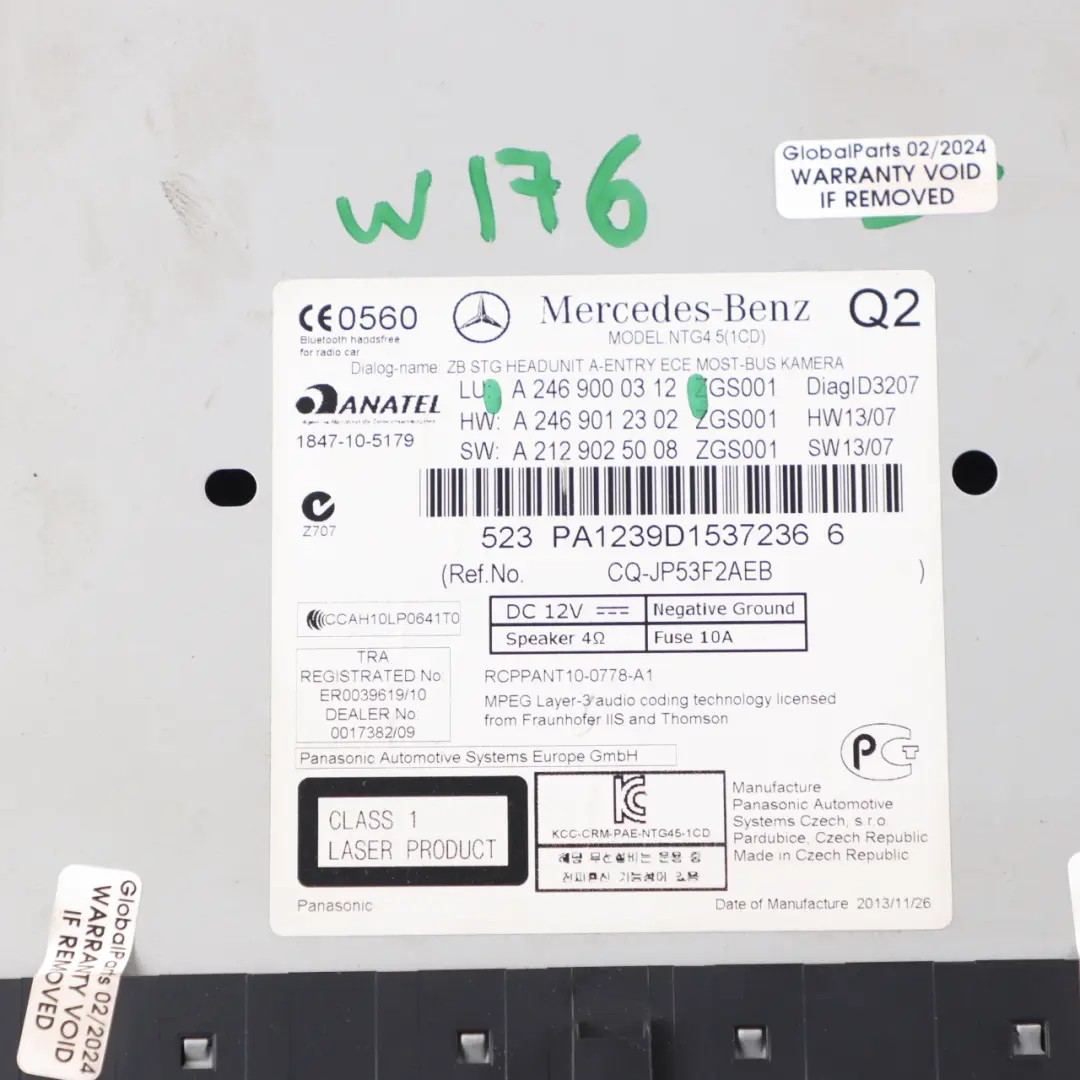 Radio CD Player Mercedes W176 W246 COMAND Nav Sat Head Unit - SKU A2469000312 - Part number A2469000312