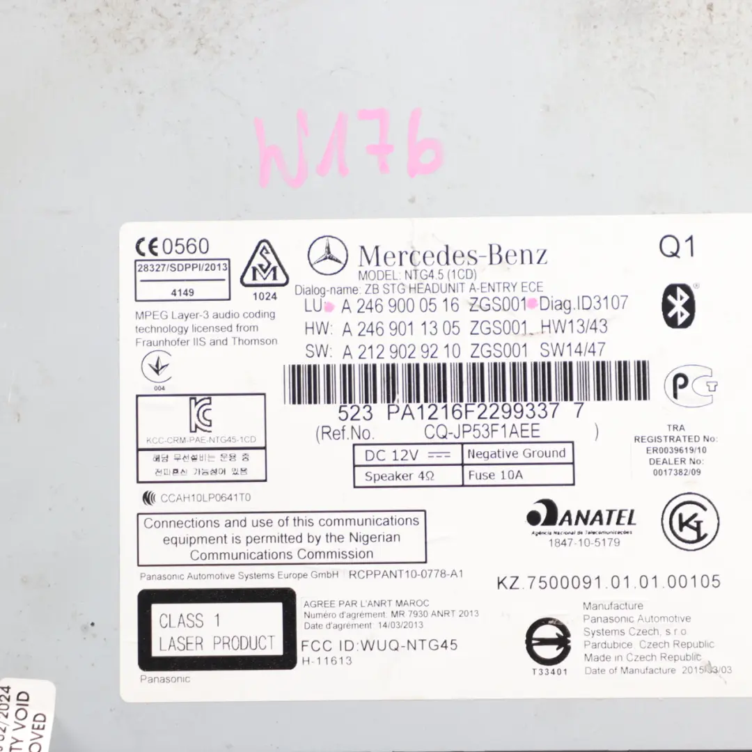  Radio-CD-Spieler Mercedes W176 W246 COMAND Nav Sat-Hauptgerät - SKU A2469000516 - Teilenummer A2469000516