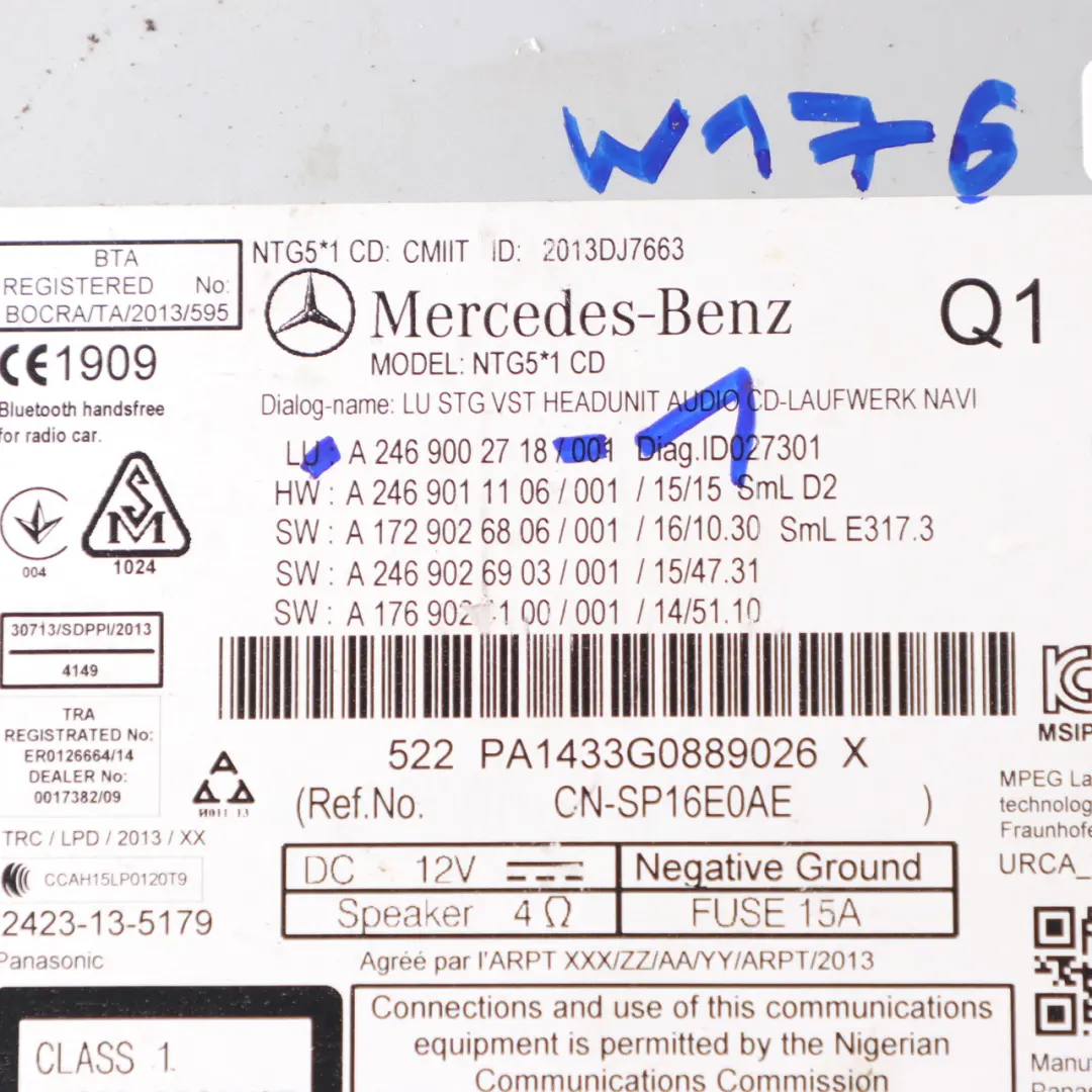 Mercedes W176 W246 Radioodtwarzacz CD Audio Sat Nav - SKU A2469002718-1 - Numer Części A2469002718