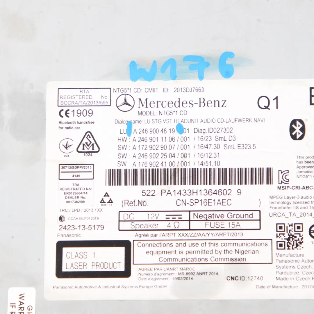  Radio Comand Mercedes W176 W246 Navigation Head Unit CD Infotainment - SKU A2469004819 - Part number A2469004819