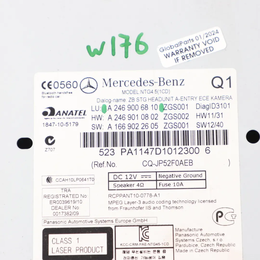 Radio CD Player Mercedes W176 W246 Audio Navigation Stereo Head Unit to with Part number A2469006810 Radio CD Player Mercedes W176 W246 Audio Navigation Stereo Head Unit - SKU A2469006810 - Part number A2469006810