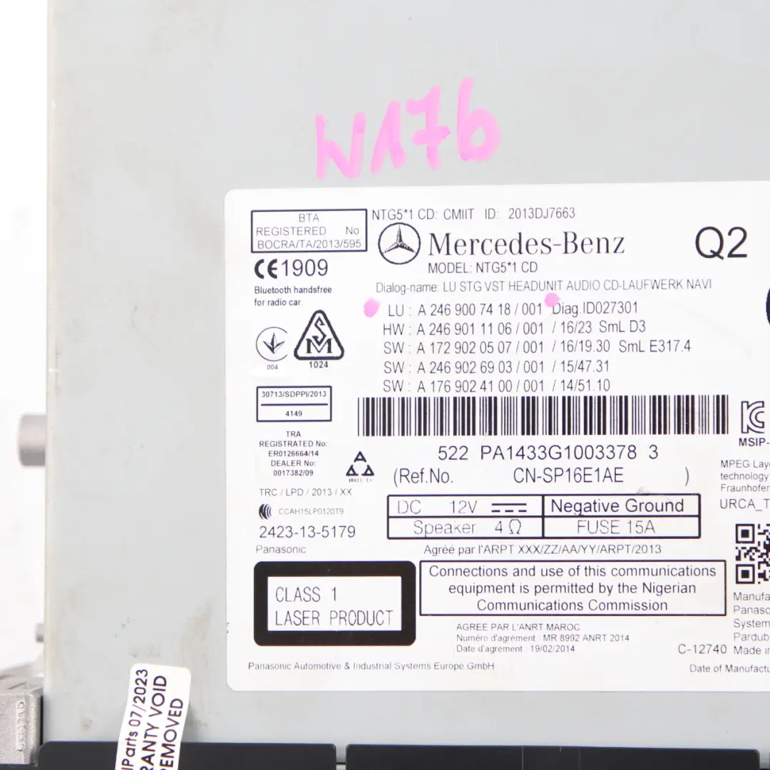  Radio Head Unit Mercedes W176 Media Player Navigation Unit - SKU A2469007418 - Part number A2469007418