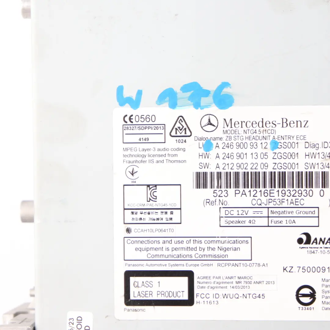  Radio Head Unit Mercedes W176 Media Player Navigation Hazard Switch - SKU A2469009312 - Part number A2469009312