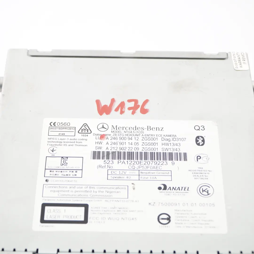 Mercedes W176 Jednostka Główna Radioodtwarzacz CD Bluetooth Multimedia - SKU A2469009412 - Numer Części A2469009412