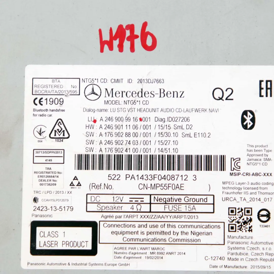 Mercedes W176 W246 Navigation Head Unit CD Player Radio Infotainment - SKU A2469009916 - Part number A2469009916