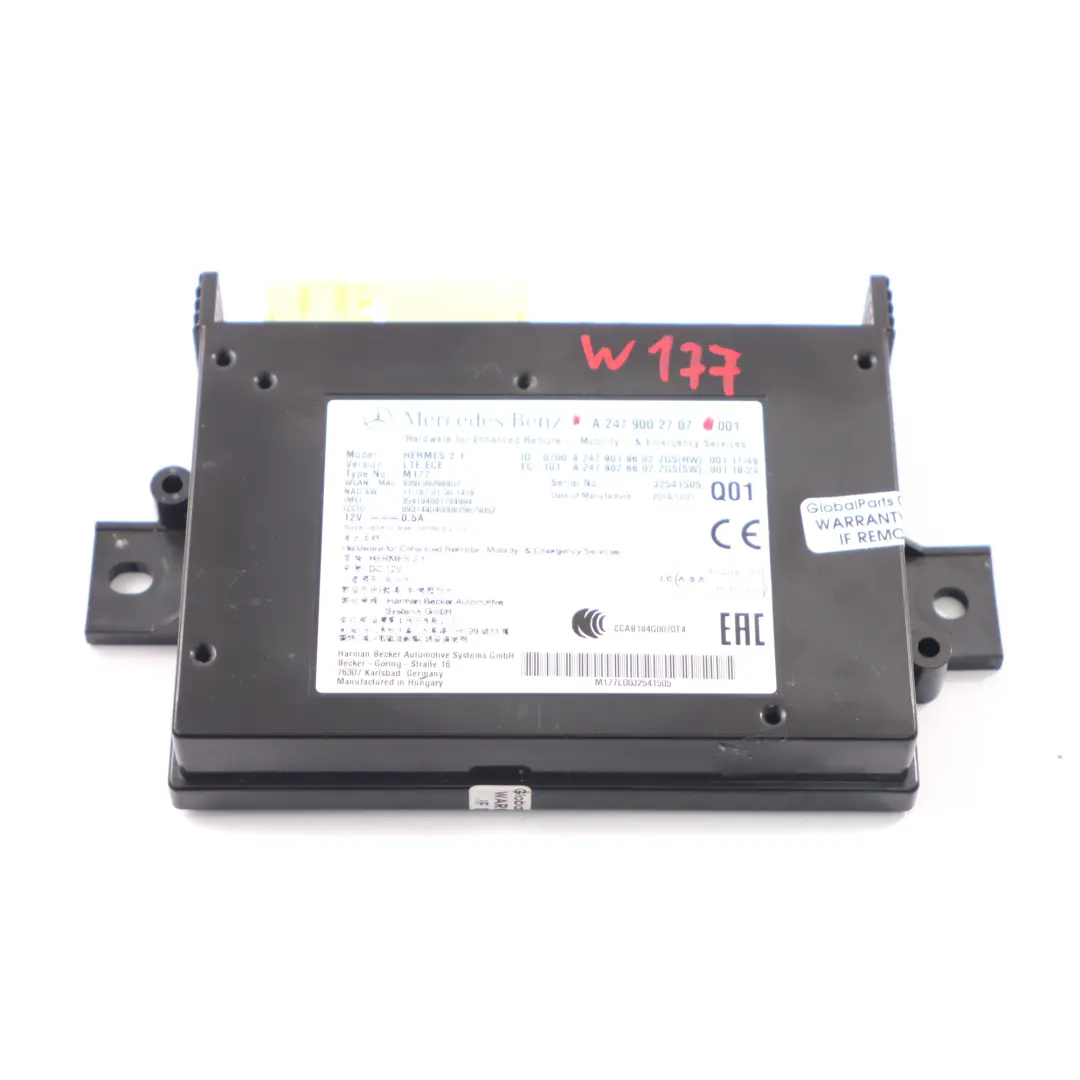 Communication Module Mercedes W177 W247 Hermes LTE Control Unit to with Part number A2479002707 Communication Module Mercedes W177 W247 Hermes LTE Control Unit - SKU A2479002707 - Part number A2479002707