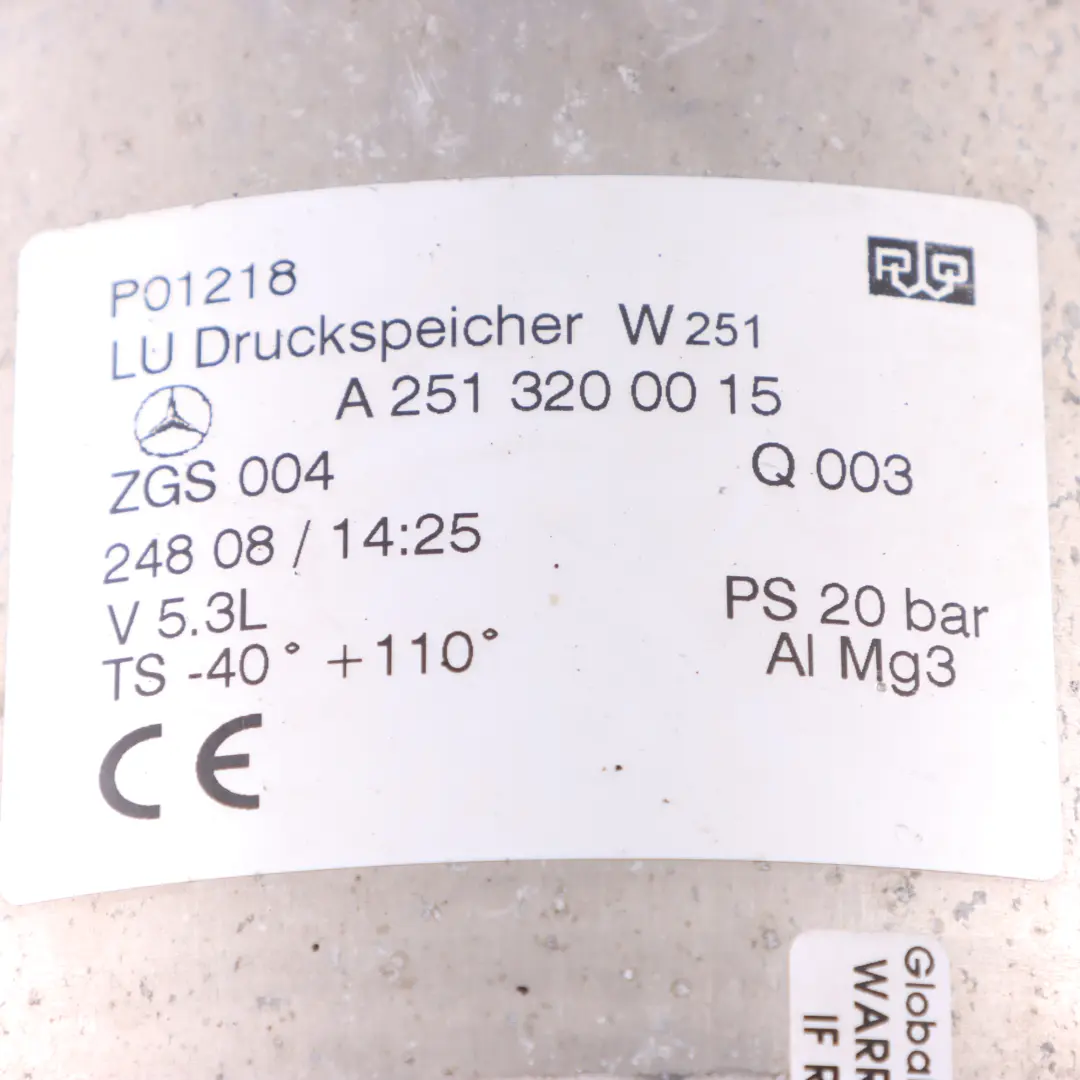 Luftfederung Tank Vorratsbehälter für Mercedes W251 mit Teilenummer A2513200015 Mercedes W251 Luftfederung Tank Vorratsbehälter - SKU A2513200015 - Teilenummer A2513200015