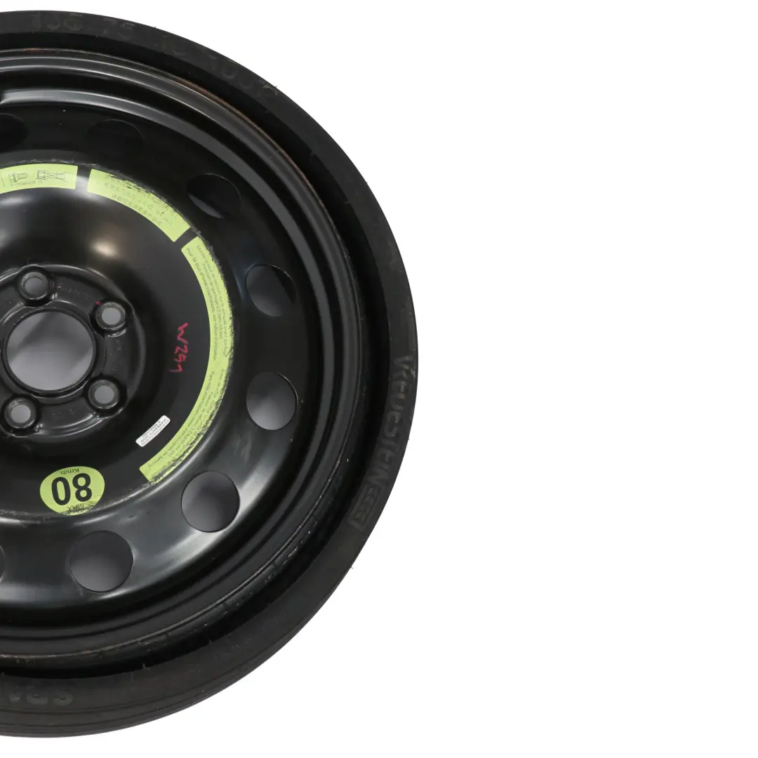 Steel Roue secours compacte acier R18 6,5J Pneu 195/75 pour Mercedes W251 à propos du numéro de pièce A2514000002 Mercedes W251 Steel Roue secours compacte acier R18 6,5J Pneu 195/75 - SKU A2514000002 - Numéro de pièce A2514000002