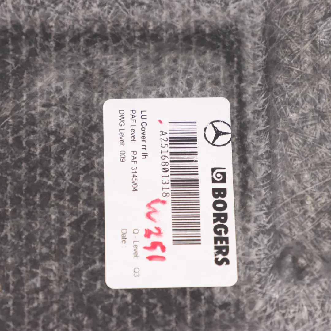 Bodenabdeckung links Panel Fußraumverkleidung für Mercedes W251 mit Teilenummer A2516801318 Mercedes W251 Bodenabdeckung links Panel Fußraumverkleidung - SKU A2516801318 - Teilenummer A2516801318