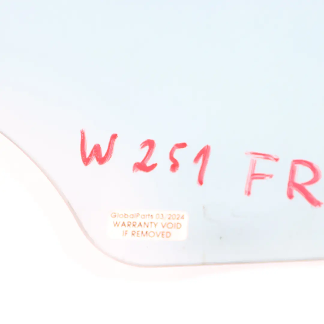 Window Glass Front Right Door O/S Blue Glazing AS2 to Mercedes W251 with Part number A2517250610 Mercedes W251 Window Glass Front Right Door O/S Blue Glazing AS2 - SKU A2517250610 - Part number A2517250610