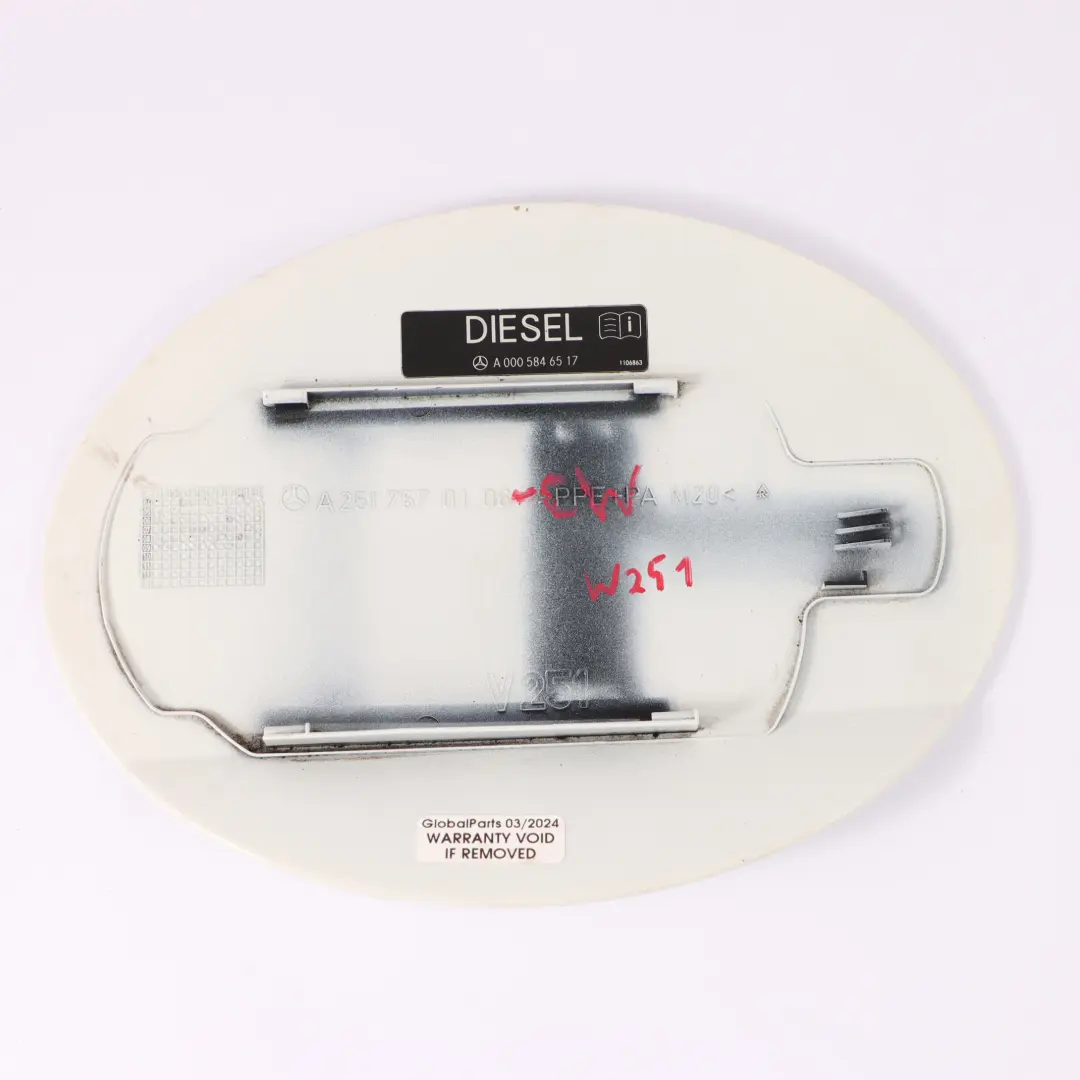 Flap Tank Cap Cover Calcite White - 650 to Mercedes W251 Fuel with Part number A2517570106 Mercedes W251 Fuel Flap Tank Cap Cover Calcite White - 650 - SKU A2517570106-CW - Part number A2517570106