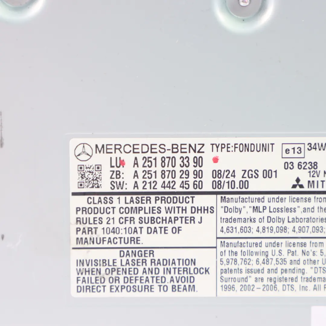 Sterownik Rozrywki Dla pasażerów z Tyłu do Mercedes W251 o numerze A2518703390 Mercedes W251 Sterownik Rozrywki Dla pasażerów z Tyłu - SKU A2518703390 - Numer Części A2518703390