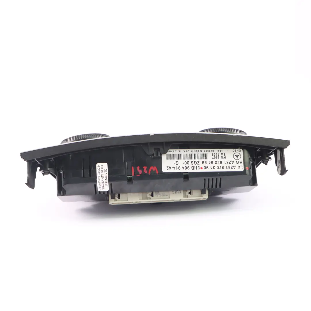 Panel Mercedes W251 Air Conditioning Heater Blower Control Panel to with Part number A2518703490 Panel Mercedes W251 Air Conditioning Heater Blower Control Panel - SKU A2518703490 - Part number A2518703490