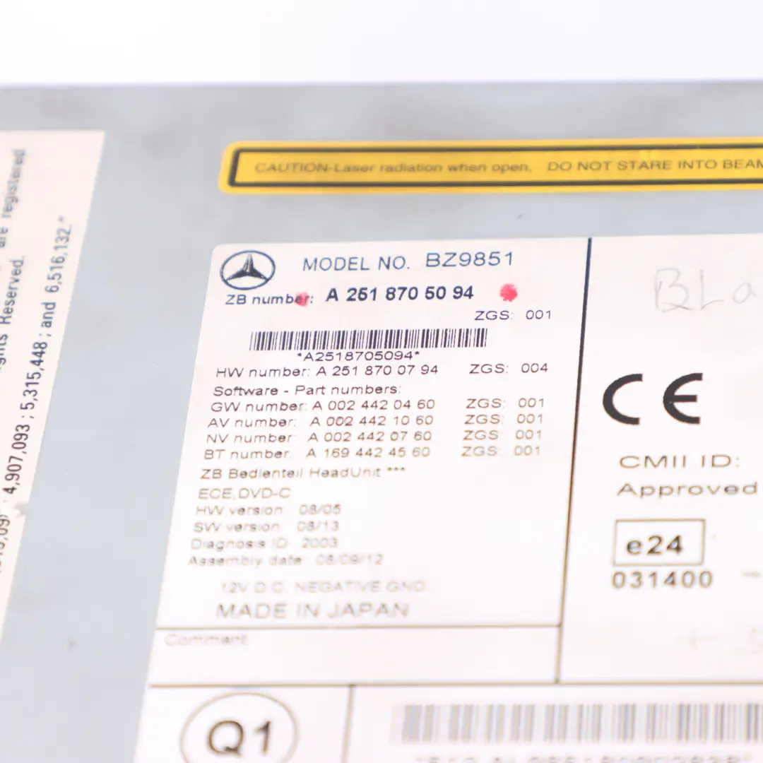 Navegación Medios Principal Radio Sat Nav Remoto para Mercedes W251 con número de pieza A2518705094 Mercedes W251 Navegación Medios Principal Radio Sat Nav Remoto - SKU A2518705094 - Número de pieza A2518705094