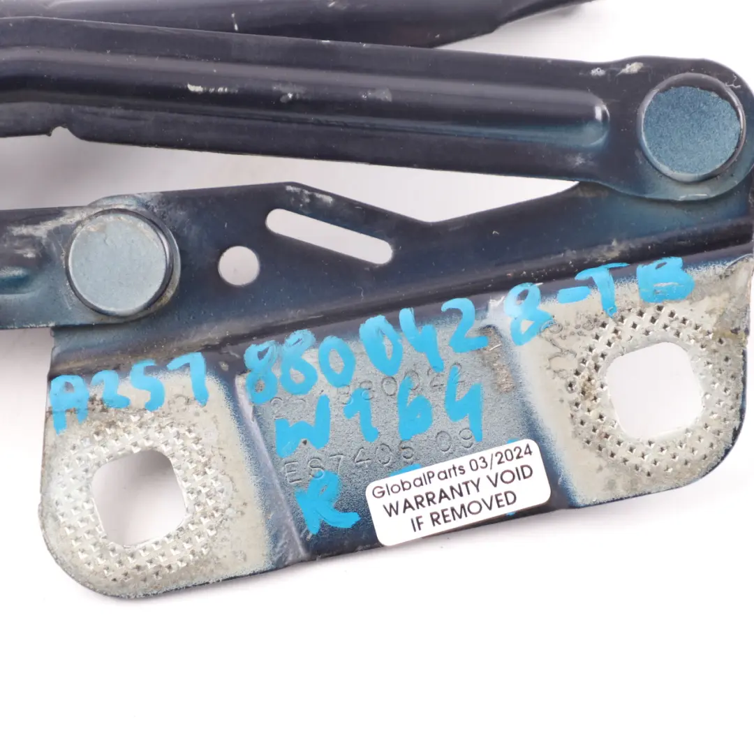 Bonnet Hood Hinge Right Tanzanite Blue Metallic 359 A2518800228 to Mercedes W164 with Part number A2518800428 Mercedes W164 Bonnet Hood Hinge Right Tanzanite Blue Metallic 359 A2518800228 - SKU A2518800428-TB - Part number A2518800428