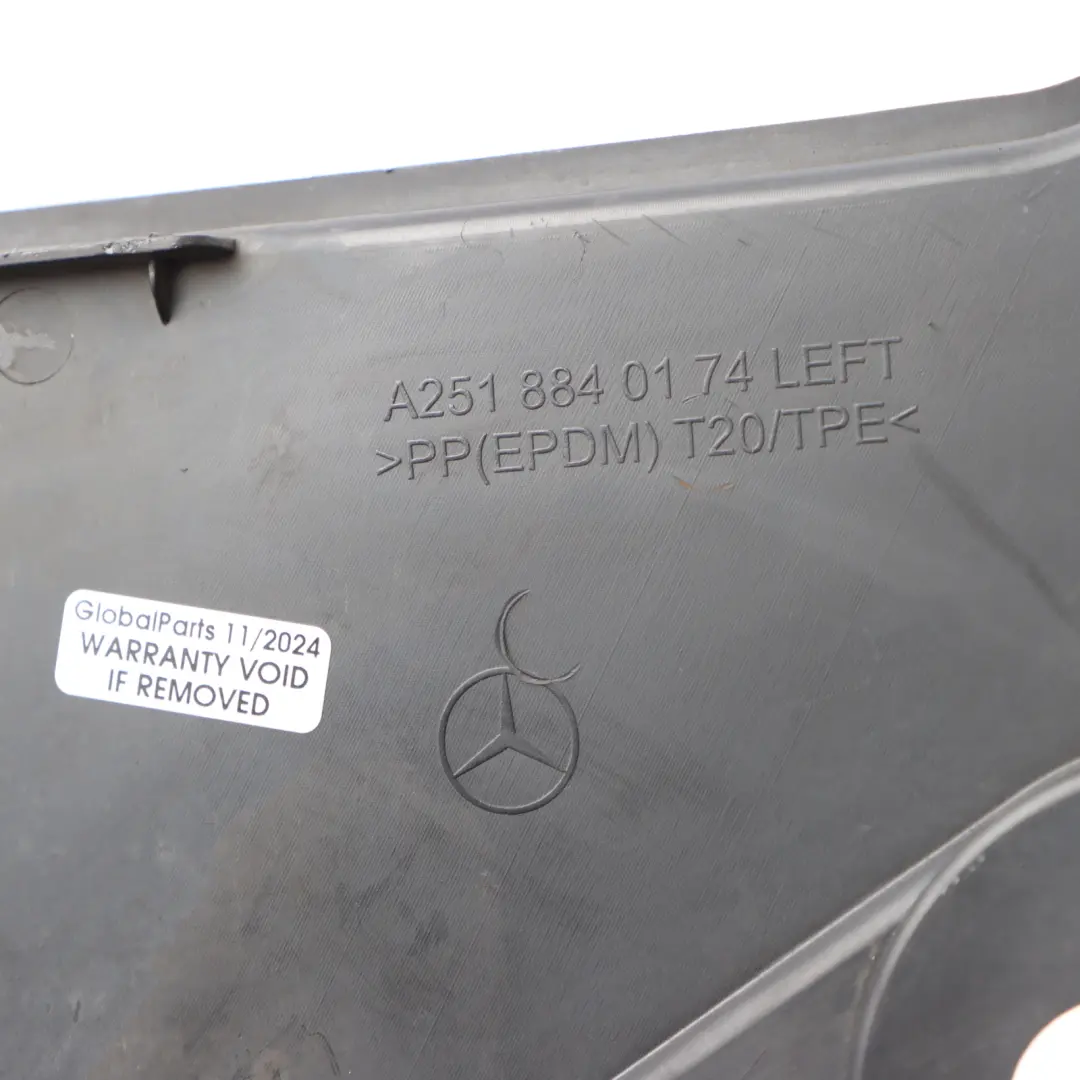 Cubierta Motor Panel Deflector Drenaje Izquierdo para Mercedes W251 con número de pieza A2518840174 Mercedes W251 Cubierta Motor Panel Deflector Drenaje Izquierdo - SKU A2518840174 - Número de pieza A2518840174