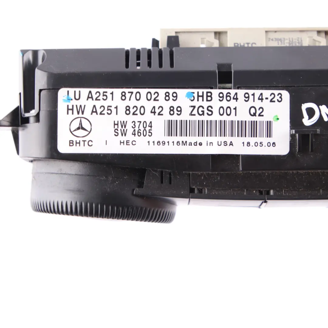 Mercedes ML W164 GL X164 AC Climate Heater Control Unit Switch Panel A2518700289 - SKU A2519000001 - Part number A2519000001