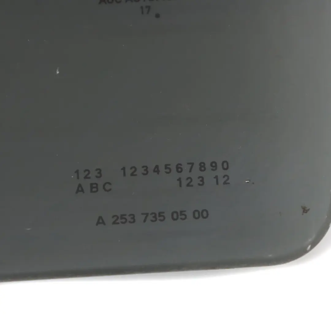 Door Window Glass AS3 Dark Tinted Rear Left N/S to Mercedes X253 with Part number A2537350500 Mercedes X253 Door Window Glass AS3 Dark Tinted Rear Left N/S - SKU A2537350500 - Part number A2537350500