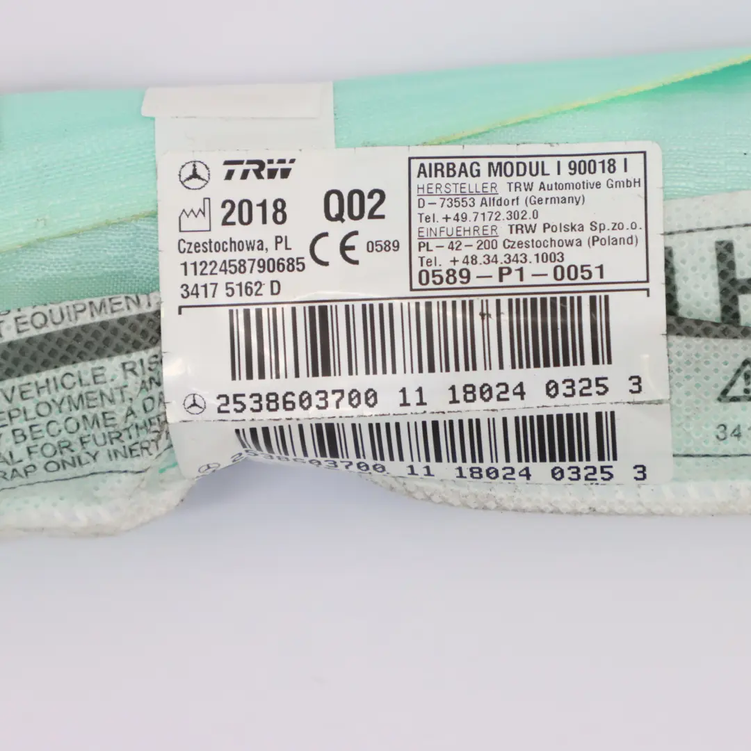 Módulo aire para cabeza Cortina techo izquierda para Mercedes GLC X253 con número de pieza A2538603700 Mercedes GLC X253 Módulo aire para cabeza Cortina techo izquierda - SKU A2538603700 - Número de pieza A2538603700