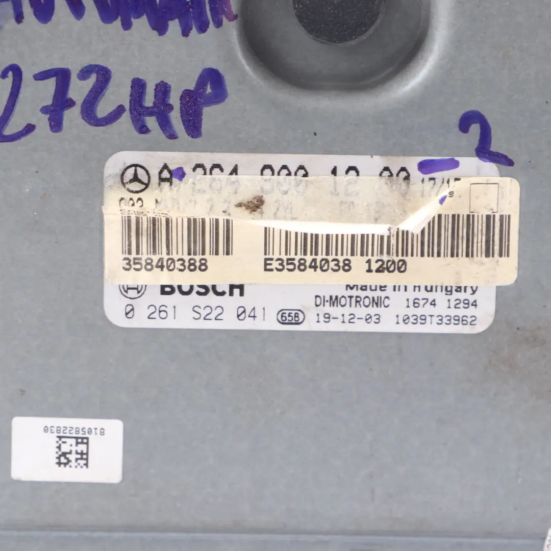 264.920 258HP Engine ECU Control Unit Automatic to Mercedes W205 C 300 with Part number A2649001200 Mercedes W205 C 300 264.920 258HP Engine ECU Control Unit Automatic - SKU A2649001200-2 - Part number A2649001200
