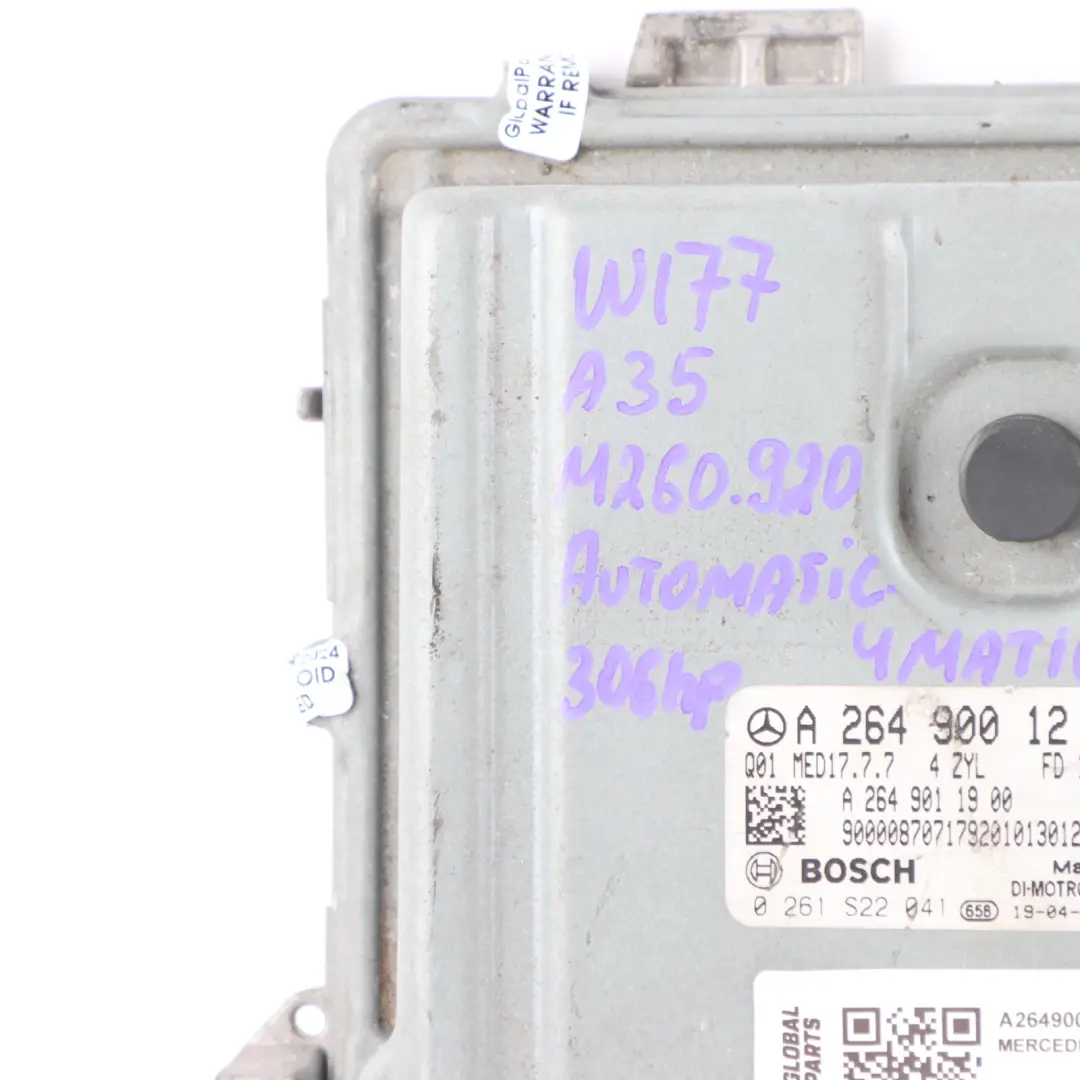 306HP 260.920 4Matic Motor ECU Unidad Control para Mercedes W177 A35 AMG con número de pieza A2649001200 Mercedes W177 A35 AMG 306HP 260.920 4Matic Motor ECU Unidad Control - SKU A2649001200-4 - Número de pieza A2649001200