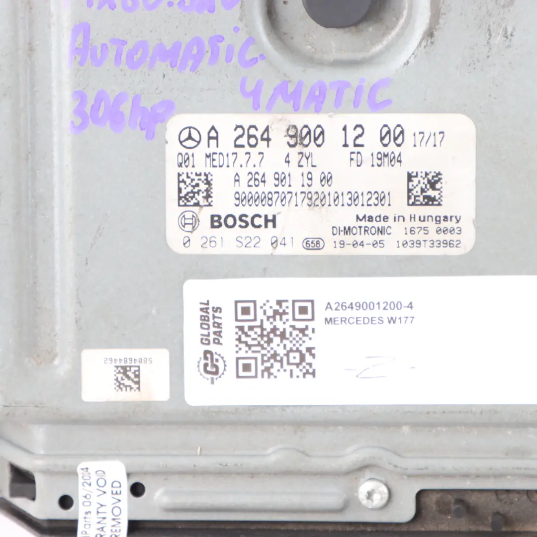 306HP 260.920 4Matic Motor ECU Unidad Control para Mercedes W177 A35 AMG con número de pieza A2649001200 Mercedes W177 A35 AMG 306HP 260.920 4Matic Motor ECU Unidad Control - SKU A2649001200-4 - Número de pieza A2649001200