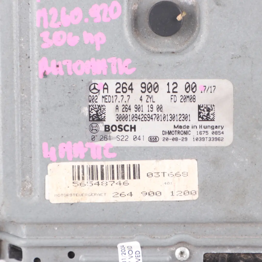 306HP M260.920 4-Matic Moteur Unité contrôle pour Mercedes W177 A35 AMG à propos du numéro de pièce A2649001200 Mercedes W177 A35 AMG 306HP M260.920 4-Matic Moteur Unité contrôle - SKU A2649001200 - Numéro de pièce A2649001200