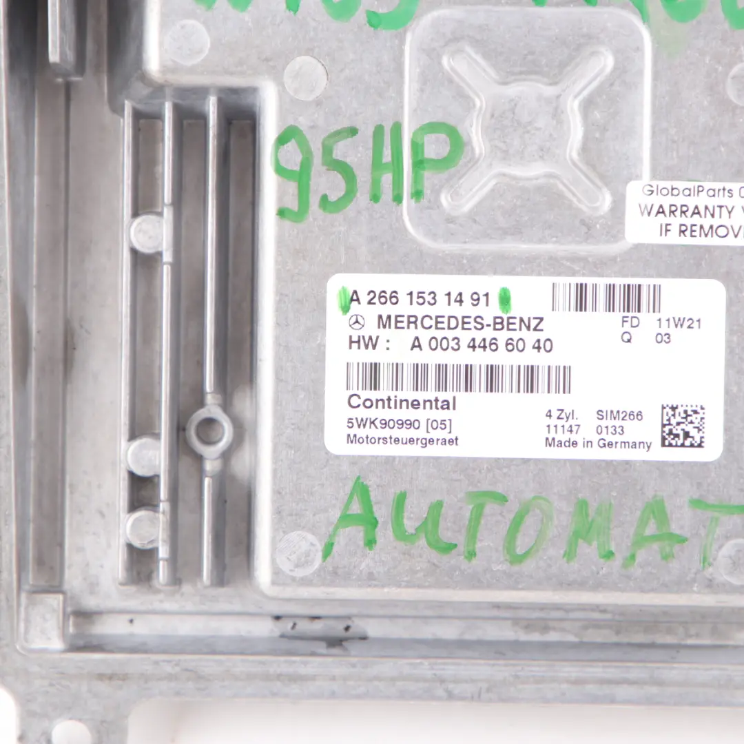 A150 M266.920 95HP Engine Control Unit ECU Automatic Mercedes W169 - SKU A2661531491 - Part number A2661531491