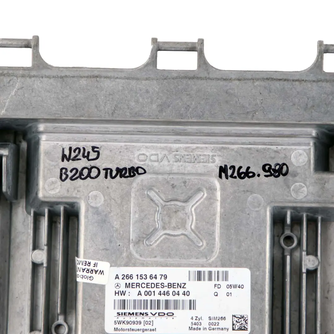 Mercedes-Benz W245 B200 Turbo M266 Engine Control ECU Automatic to with Part number A2661536479 Mercedes-Benz W245 B200 Turbo M266 Engine Control ECU Automatic - SKU A2661536479 - Part number A2661536479