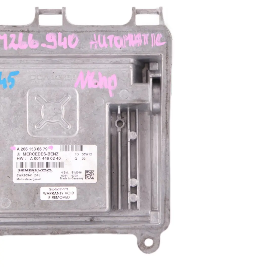 M266.940 116HP Engine Unit Module ECU Automatic to Mercedes W245 B170 with Part number A2661536679 Mercedes W245 B170 M266.940 116HP Engine Unit Module ECU Automatic - SKU A2661536679 - Part number A2661536679