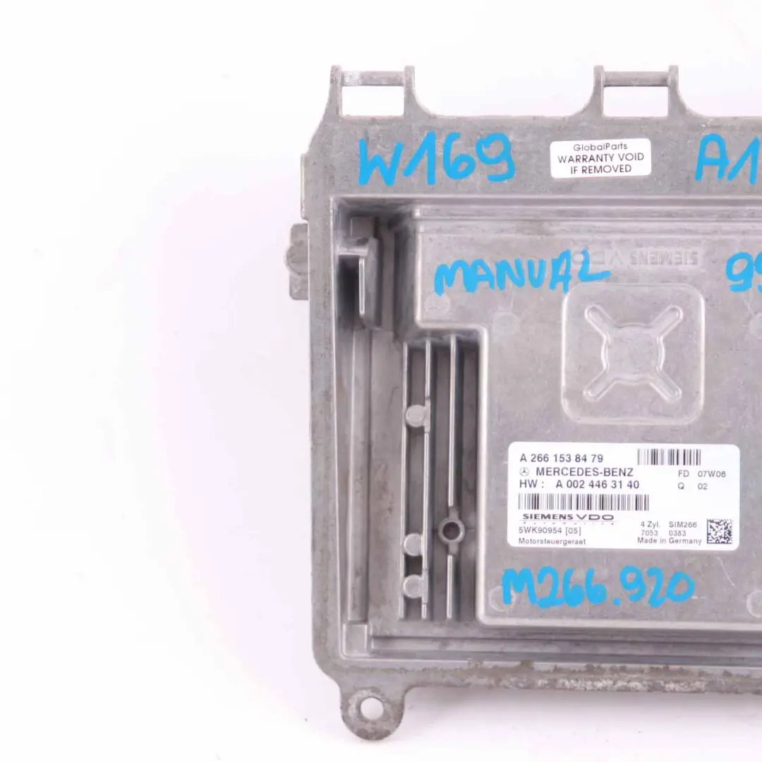 A150 Petrol M266 95HP Engine Control Module Manual to Mercedes W169 with Part number A2661538479 Mercedes W169 A150 Petrol M266 95HP Engine Control Module Manual - SKU A2661538479 - Part number A2661538479