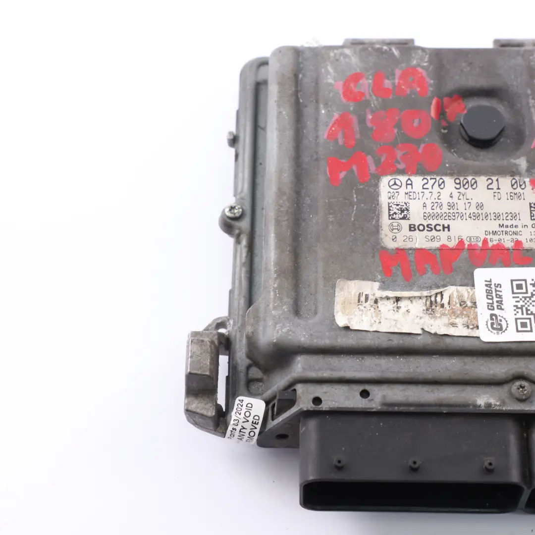 Mercedes W176 W246 A180 B180 BlueEFFICIENCY 270.910 122HP Engine ECU - SKU A2709002100-1 - Part number A2709002100