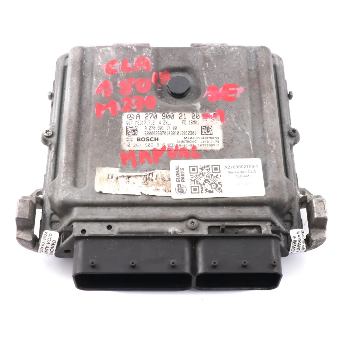 A180 B180 BluEFFICIENCY 270.910 122HP Motore ECU per Mercedes W176 W246 con numero di parte A2709002100 Mercedes W176 W246 A180 B180 BluEFFICIENCY 270.910 122HP Motore ECU - SKU A2709002100 - Numero di parte A2709002100