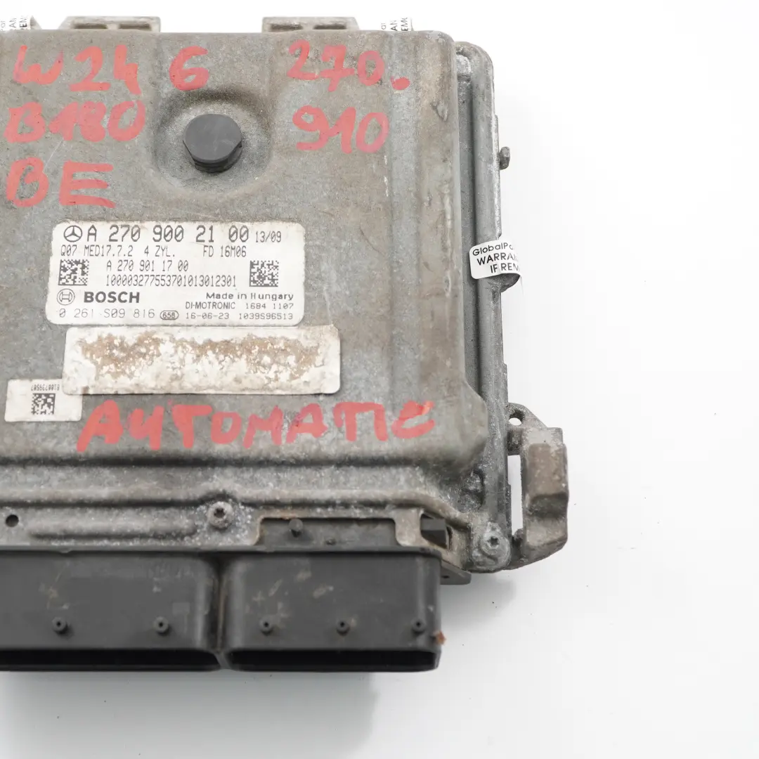 Mercedes W176 W246 A180 B180 AzulEFFICIENCY 270.910 122HP Motor ECU - SKU A2709002100 - Número de pieza A2709002100