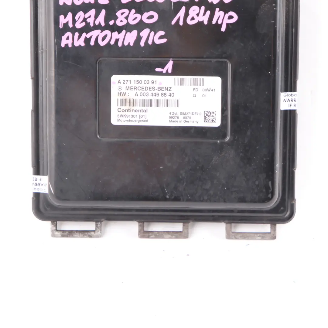 Mercedes W212 E200 BlueEFFICIENCY M271.860 184HP Engine ECU - SKU A2711500391-1 - Part number A2711500391